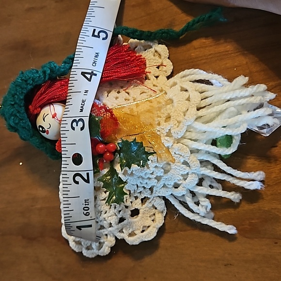 Hand Crafted Crochet Angel white green red colors multicolored plastic beaded - Picture 15 of 17